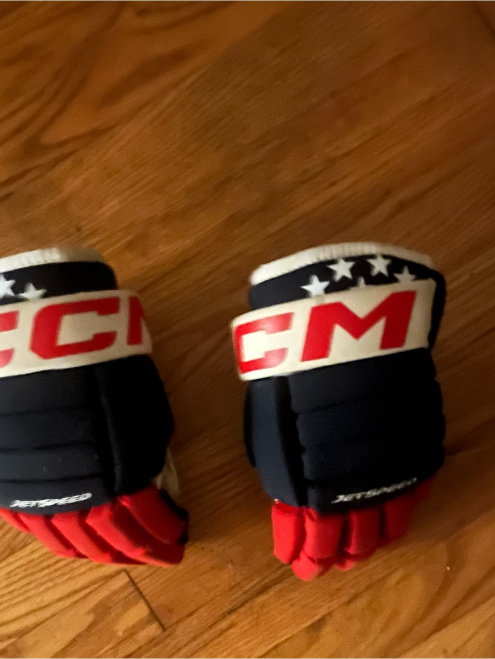 CCM Navy, Red and White Hockey Gloves